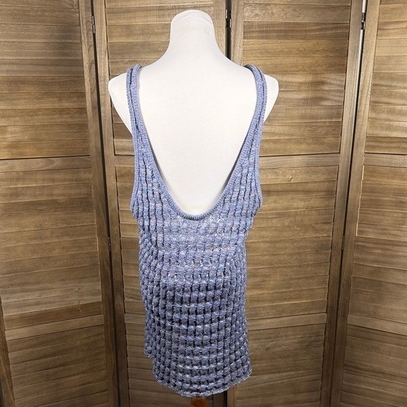 Free People FP Beach Blue Crochet Knit Oversized Scoop Back Tank Top XL - Picture 5 of 8